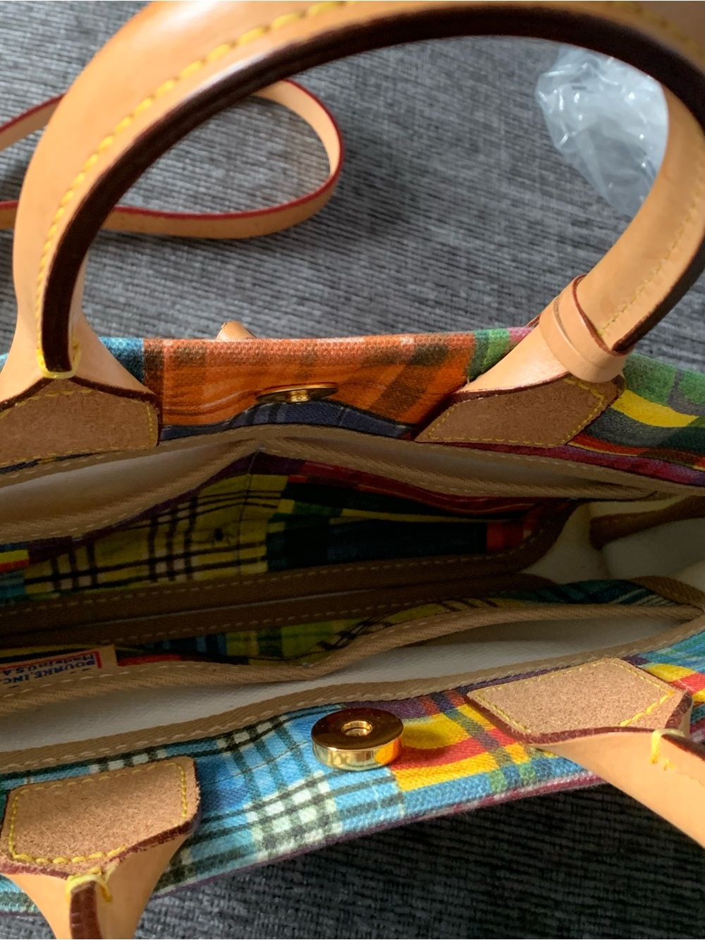Madras picnic print satchel - Picture 8 of 15